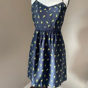 J. Crew Navy Pineapple Summer Dress w/Pockets